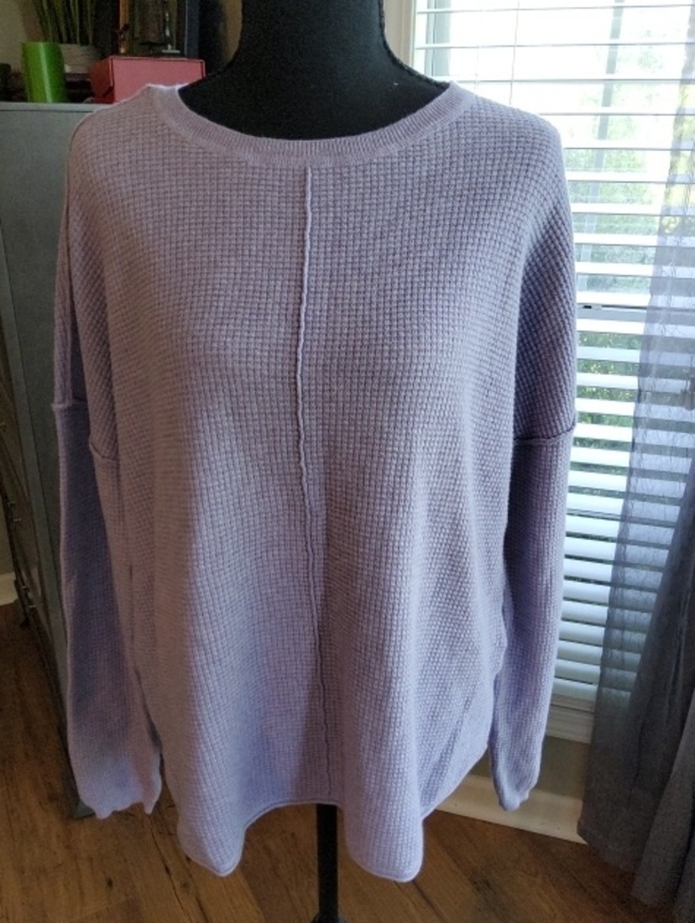 Elliott Lauren Lavender Waffle-Knit Crewneck Sweater Cotton Cashmere Large